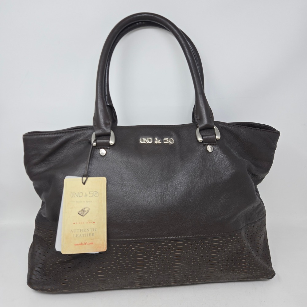 Uno de 50 Brown Leather Perforated Tote Bag Made in Spain NWT